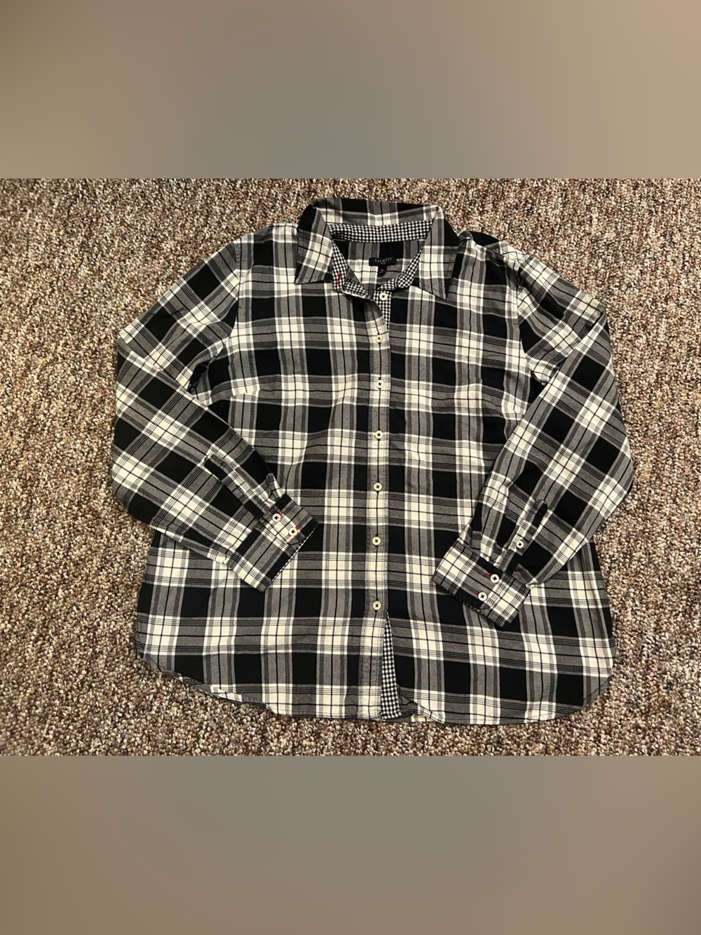 Talbots Women’s Black Plaid Long Sleeve Button Up Business Casual Shirt LP